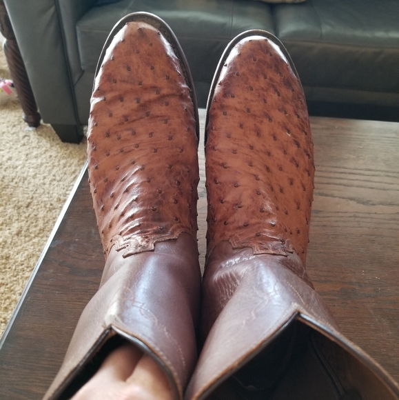 EUC Men\'s LUCCHESE OSTRICH QUILL LEATHER BOOTS